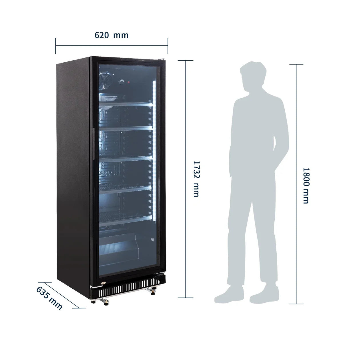 Armoire à boissons GK-360BB, volume utile 360 Litres, 4 clayettes réglables, éclairage intérieur, verrouillable, noir