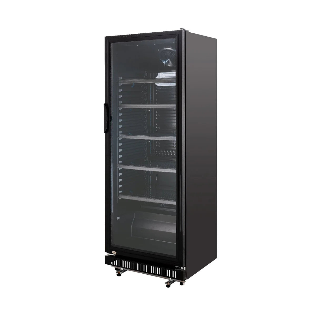 Armoire à boissons GK-360BB, volume utile 360 Litres, 4 clayettes réglables, éclairage intérieur, verrouillable, noir