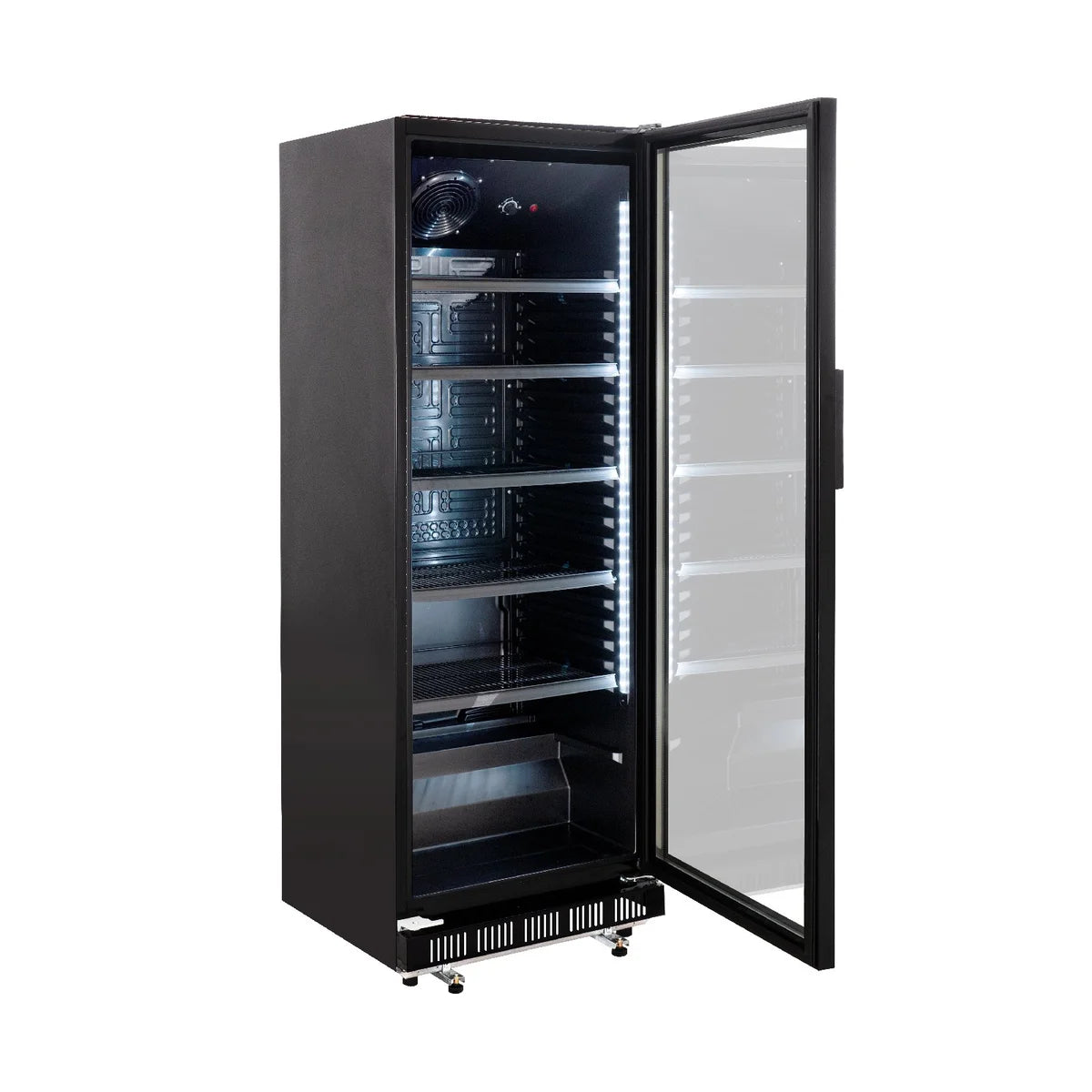 Armoire à boissons GK-360BB, volume utile 360 Litres, 4 clayettes réglables, éclairage intérieur, verrouillable, noir