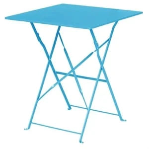Table de terrasse Bolero 600x600 mm, acier bleu azur, pliante