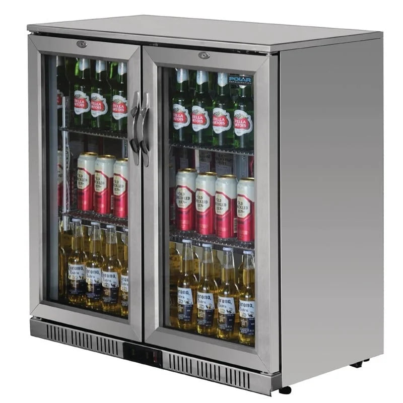 Arrière-bar réfrigéré en inox Polar Série G avec 2 portes battantes 208 L