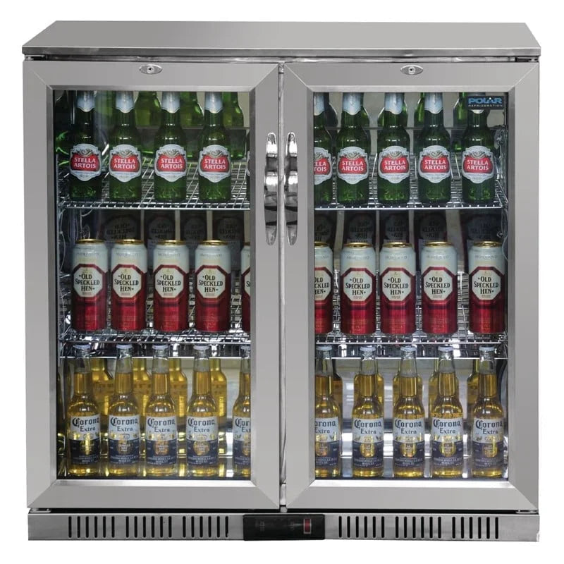 Arrière-bar réfrigéré en inox Polar Série G avec 2 portes battantes 208 L