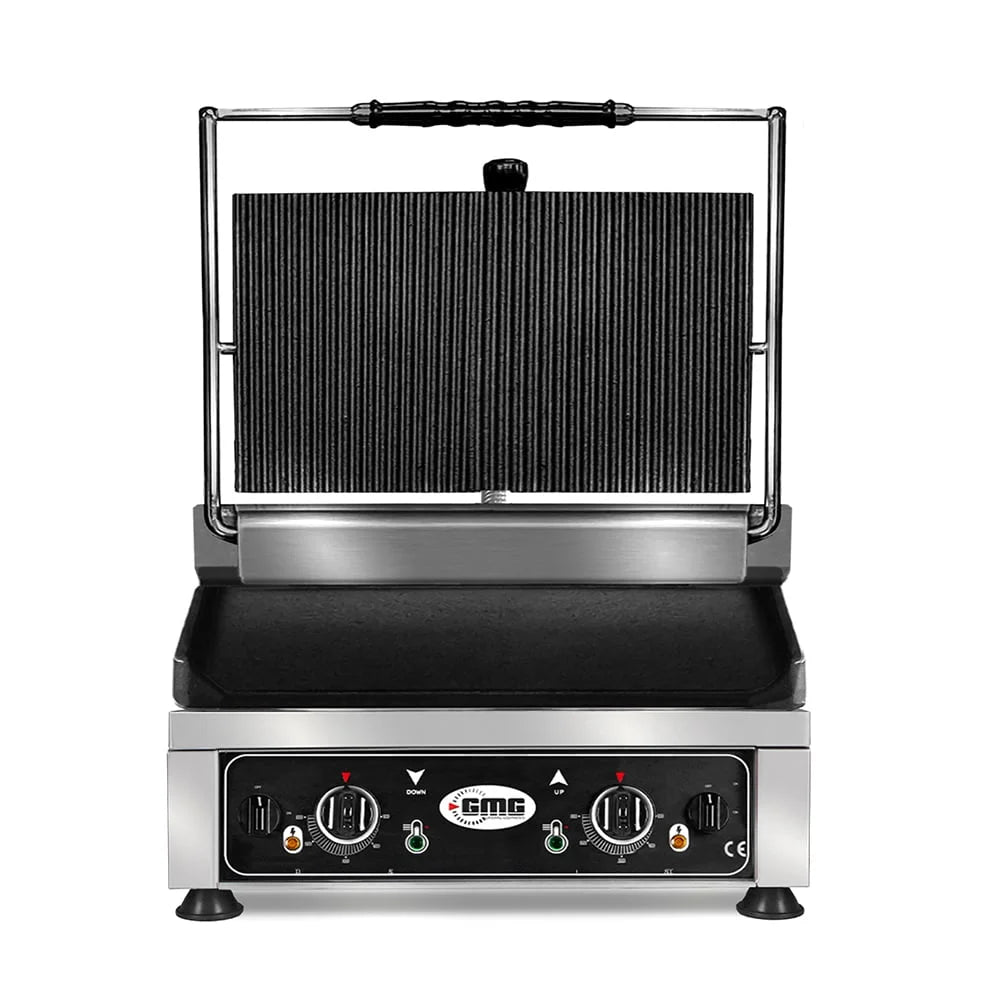 GMG grill à contact / grill à panini KG2745GDT 45x27 lisse en bas, rainuré en haut avec 2 régulateurs de température