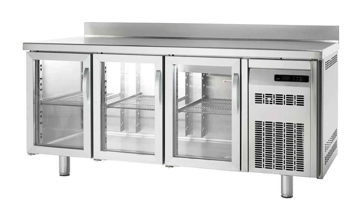 Table réfrigérée de boulangerie Premium 3/0 avec dosseret et portes vitrées
