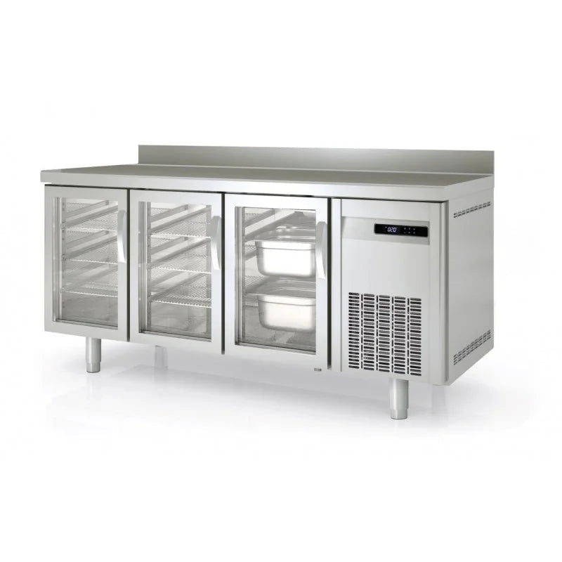 Table réfrigérée de boulangerie Premium 3/0 avec dosseret et portes vitrées