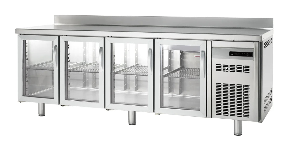 Table réfrigérée de boulangerie Premium 4/0 avec dosseret et portes vitrées