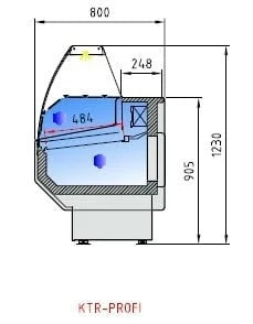 Comptoir réfrigéré PROFI 100 - vitrage frontal arrondi, 1050 mm, avec éclairage LED