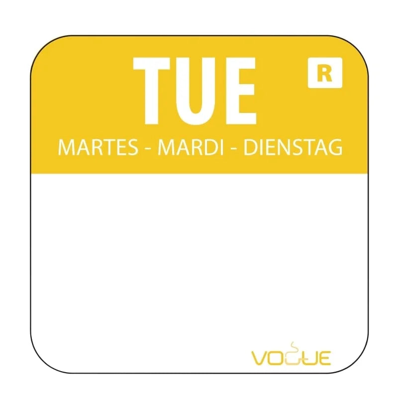 Étiquettes jours de la semaine Mar/jaune amovibles - 1 000 pièces