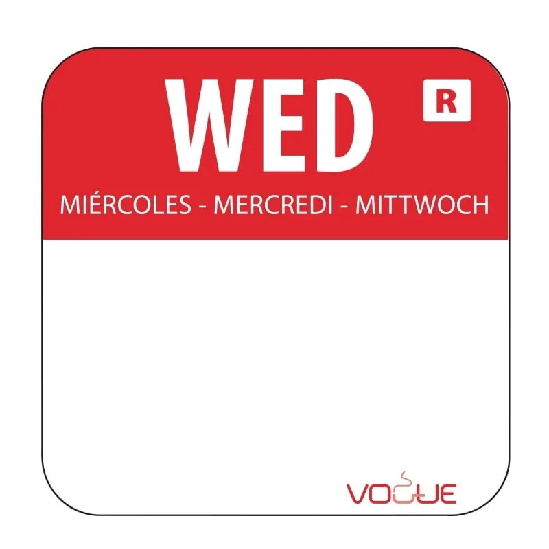 Étiquettes jours de la semaine Mer/rouge amovibles - 1 000 pièces