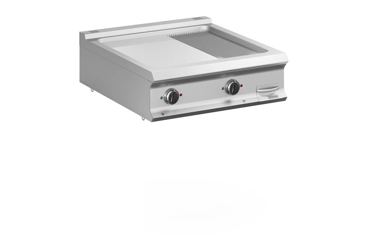 Plancha électrique Dexion Lux 980 - 80/90 - 2/3 lisse, 1/3 rainurée, chromée - modèle de table - 14 kW