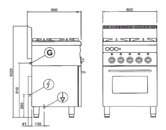 Cuisinière à gaz Série 600 - 60/60 avec four électrique, chaleur tournante et gril électrique