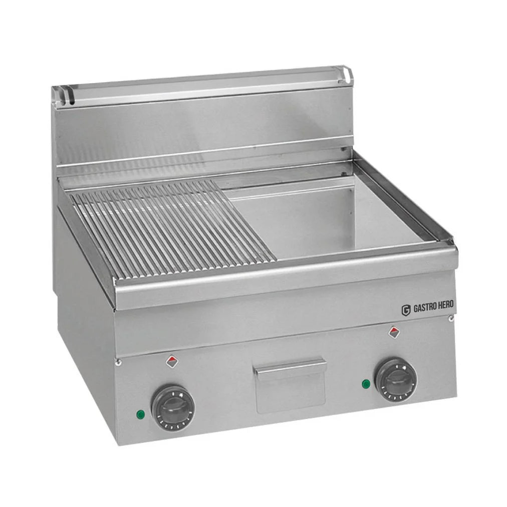 Plancha électrique Série 600 - 60/60 - 1/2 lisse, 1/2 rainurée, chromée - modèle de table - 7,5 kW