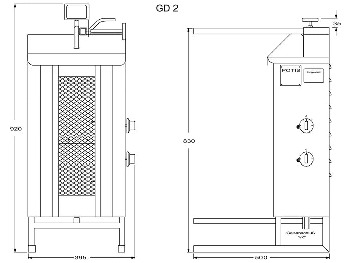Potis Grill à döner / grill à gyros gaz naturel GD2
