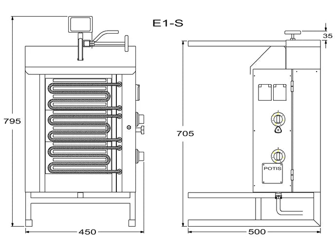 Potis Grill à döner / grill à gyros électrique E1 - bac à graisse octogonal