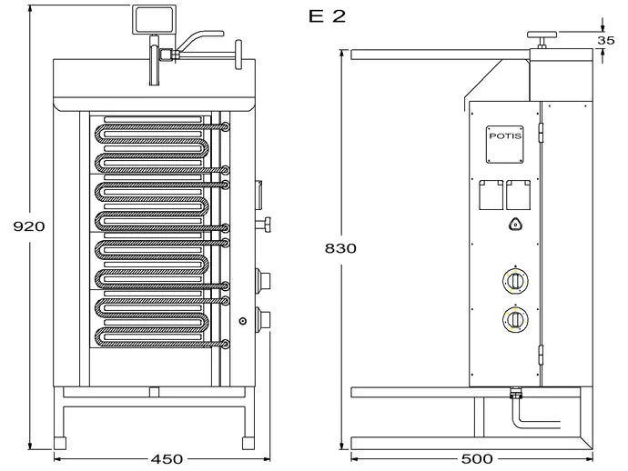 Potis Grill à döner / grill à gyros électrique E2 - bac à graisse octogonal