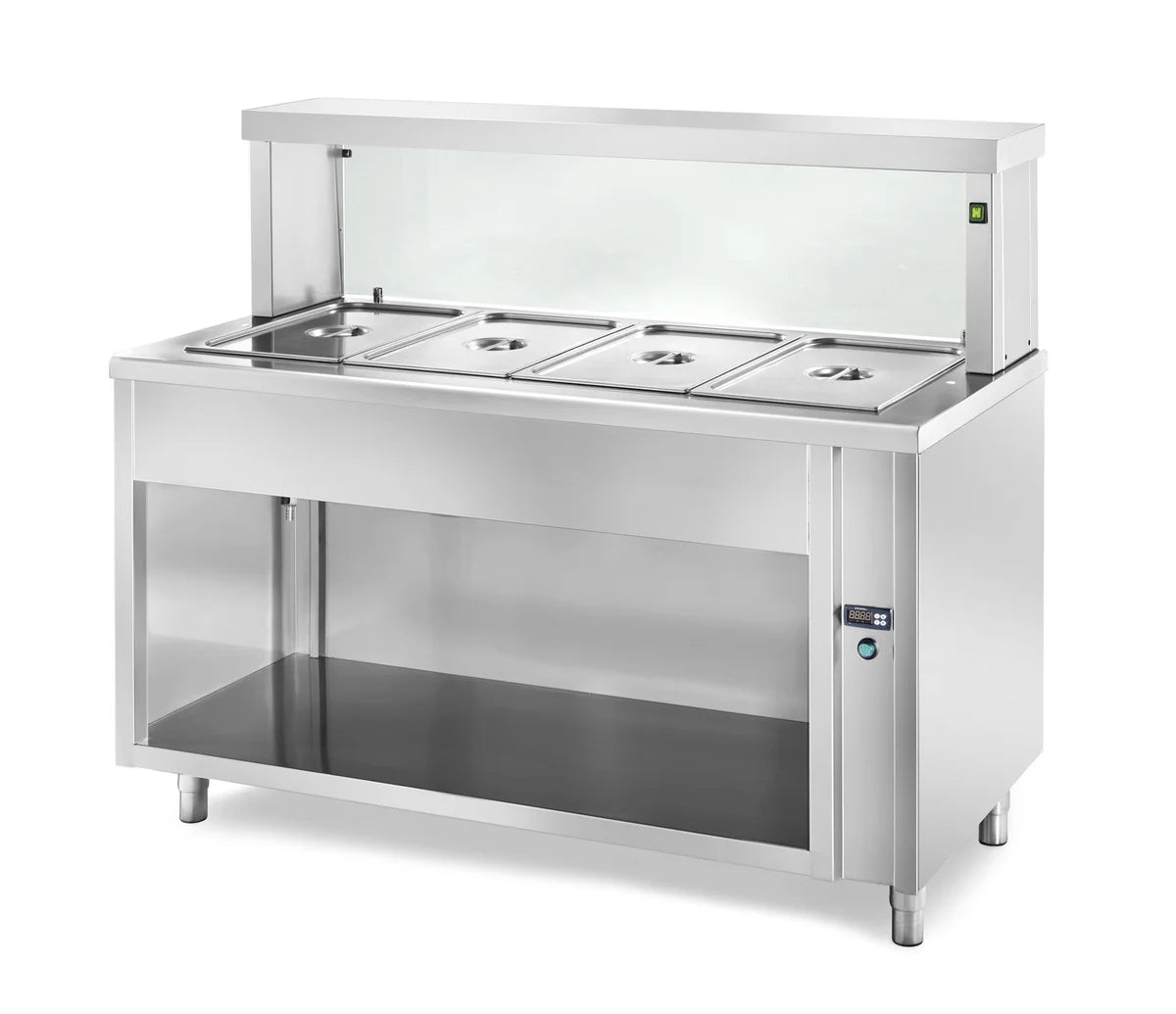 Table de maintien au chaud libre-service PROFI neutre ouverte avec rehausse vitrée angulaire 2000x700x1300