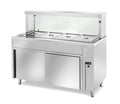 Table de maintien au chaud en libre-service PROFI neutre avec portes coulissantes et rehausse vitrée angulaire 2000x700x1300