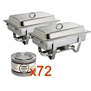 2x Olympia Chafing Dish 1/1 GN, inox, Milan avec 72 pâtes combustibles