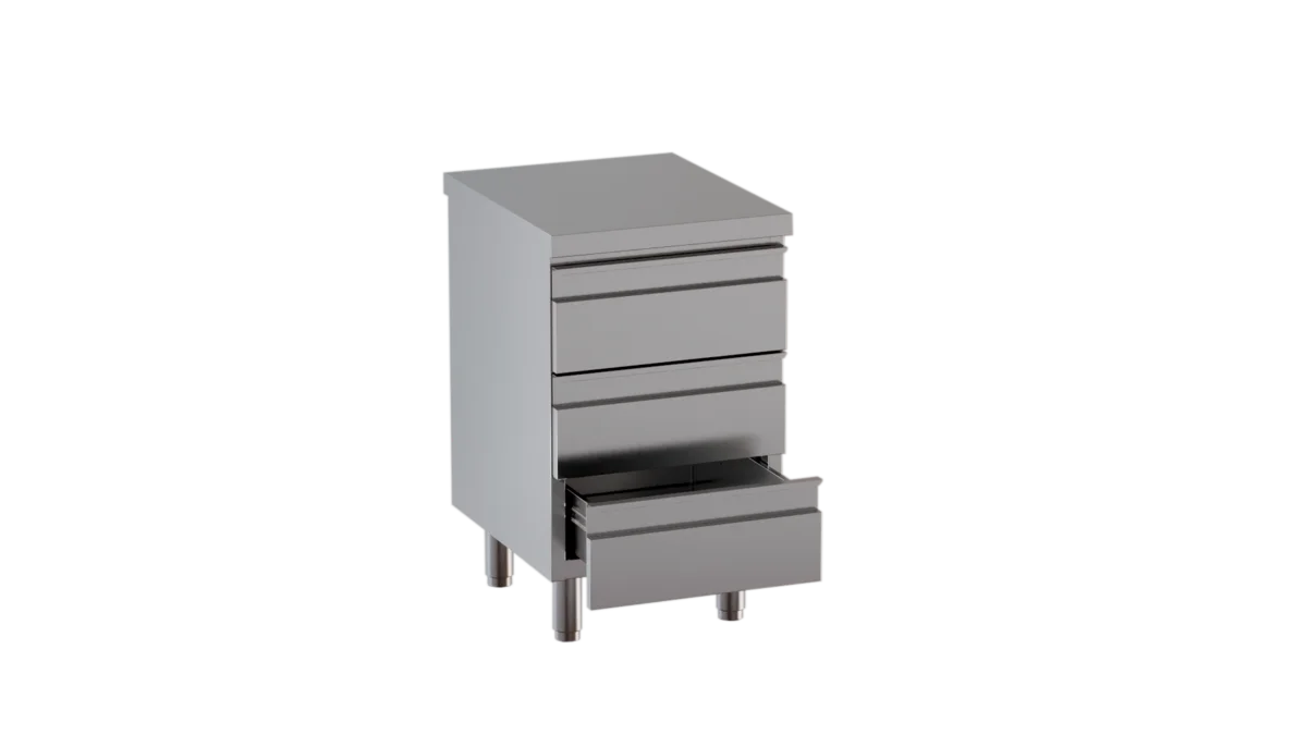Meuble à tiroirs en inox ECO unité 3 tiroirs 600 sans dosseret