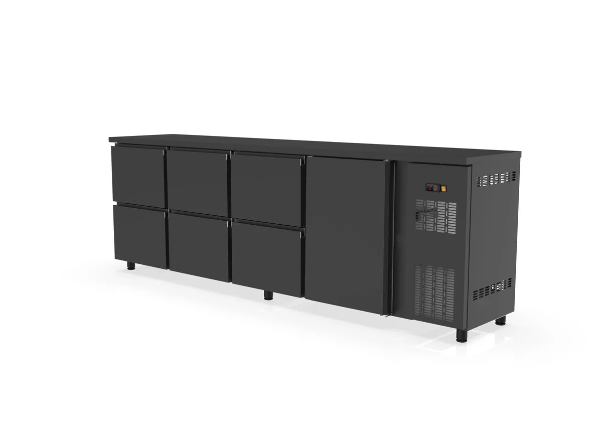 Table réfrigérée de bar Coreco PROFI 1/6 avec 1 porte et 6 tiroirs