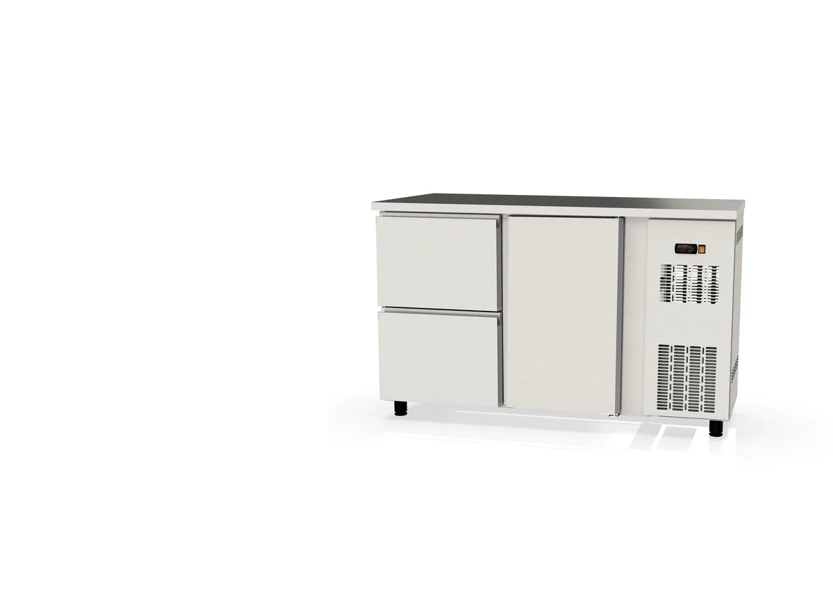 Table réfrigérée de bar Coreco PROFI 1/2 en acier inoxydable avec 1 porte et 2 tiroirs
