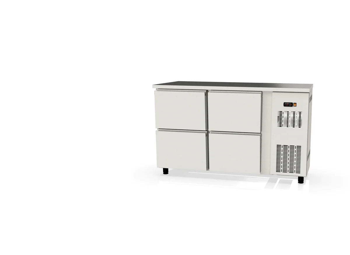 Table réfrigérée de bar Coreco PROFI 0/4 en acier inoxydable avec 4 tiroirs