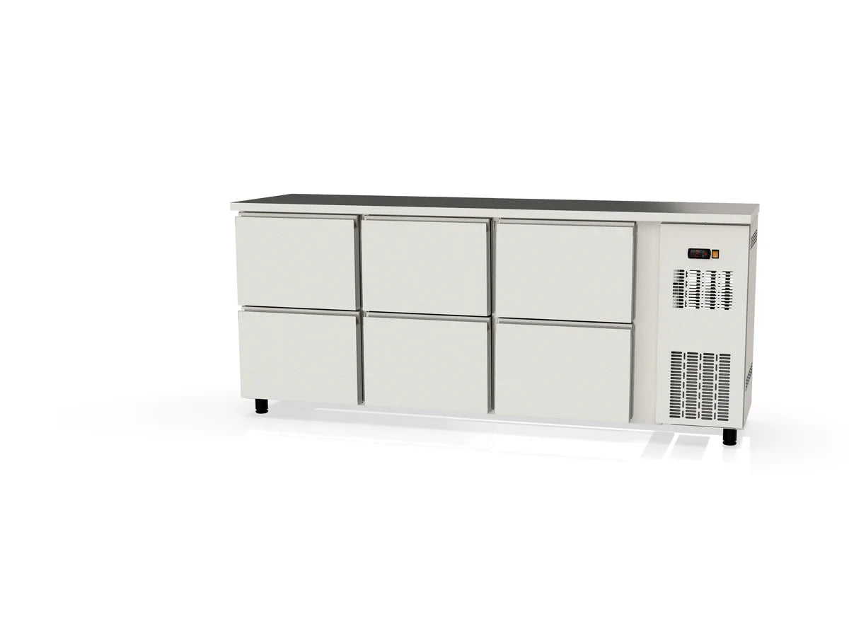Table réfrigérée de bar Coreco PROFI 0/6 en acier inoxydable avec 6 tiroirs