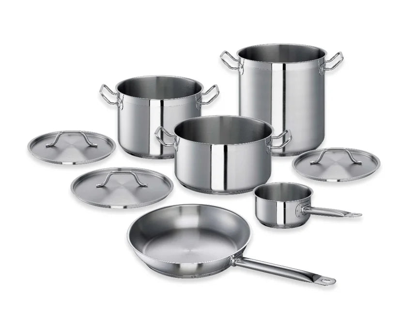 Set de casseroles et poêles Chef, inox, 8 pièces, avec couvercles
