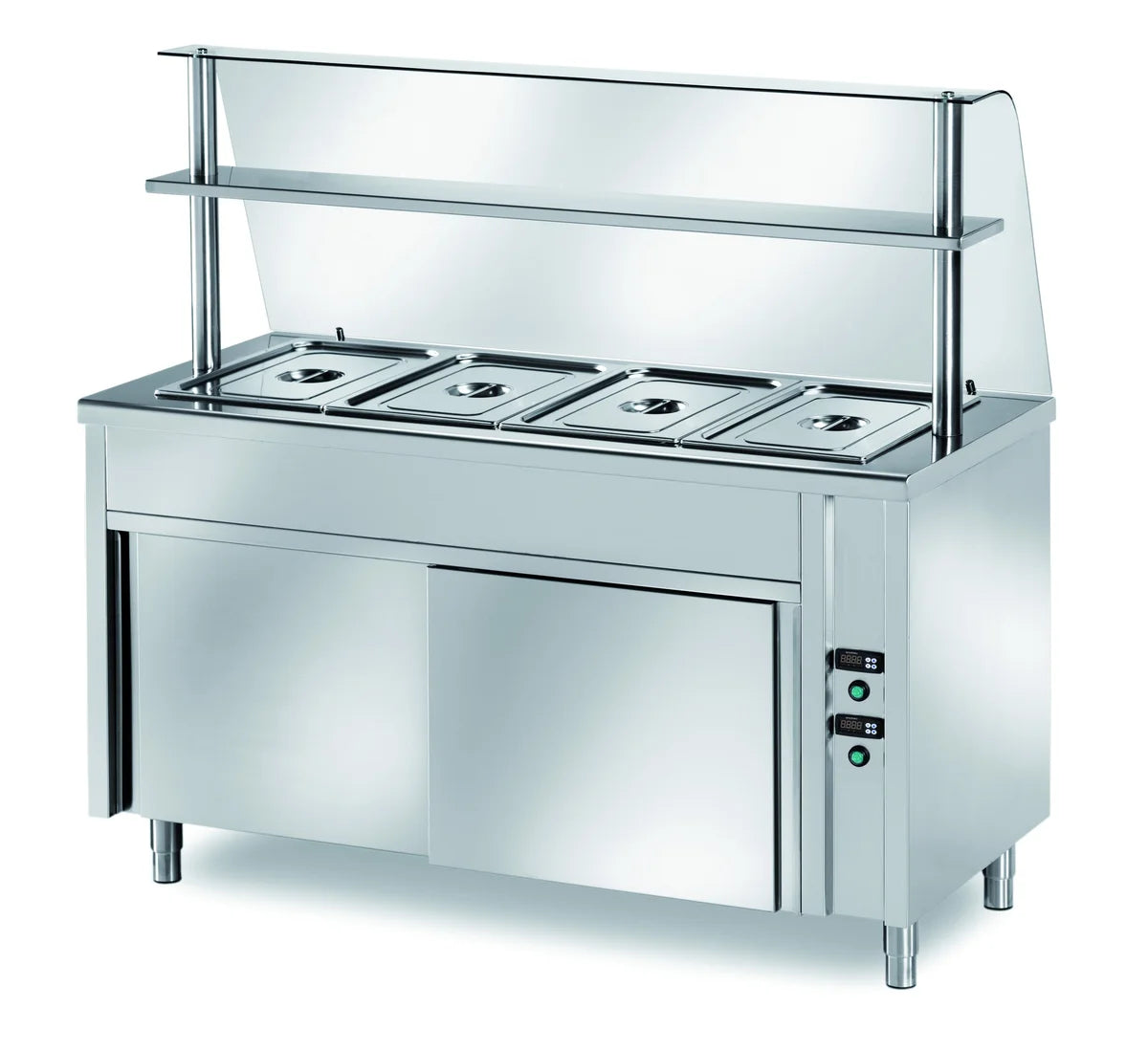 Table de maintien au chaud en libre-service PROFI ventilée avec portes coulissantes et rehausse vitrée 1500x700x1400 - 4x GN 1/1