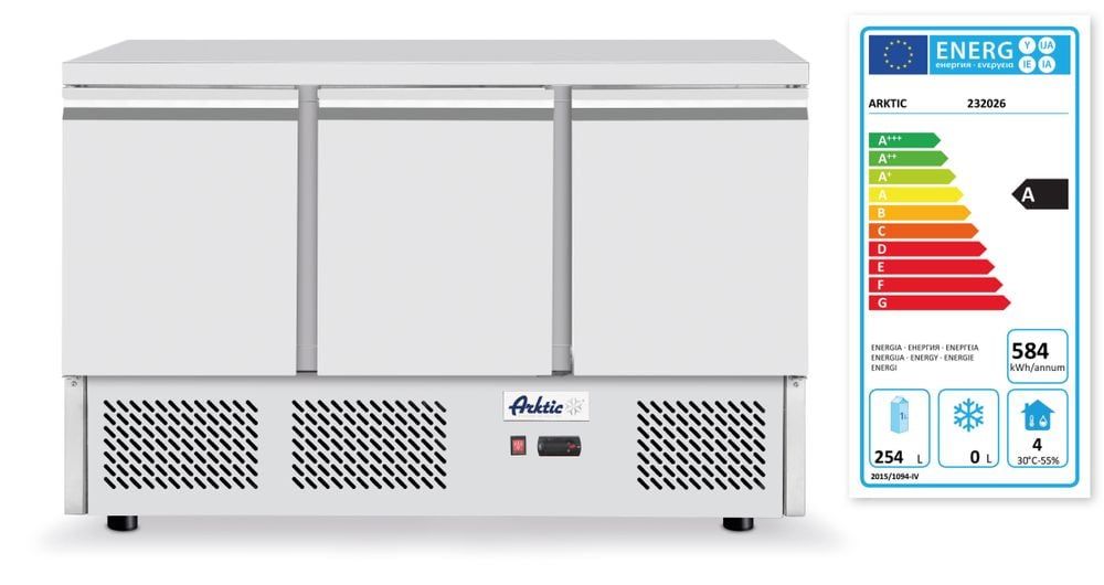 Saladette pizza 3 portes avec vitrine réfrigérée 380+40L, Arktic, 254L, 230V/400W, 1400x700x(H)1491mm