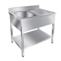 Table de lavage Basic 10x7 avec 1 cuve à gauche, dosseret et étagère inférieure