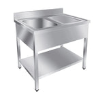 Table de lavage Basic 10x7 avec 1 cuve à gauche, dosseret et étagère inférieure