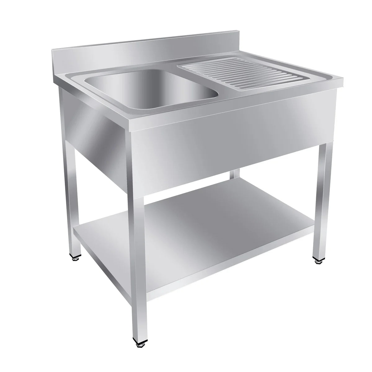 Table de lavage Basic 10x7 avec 1 cuve à gauche, dosseret et étagère inférieure