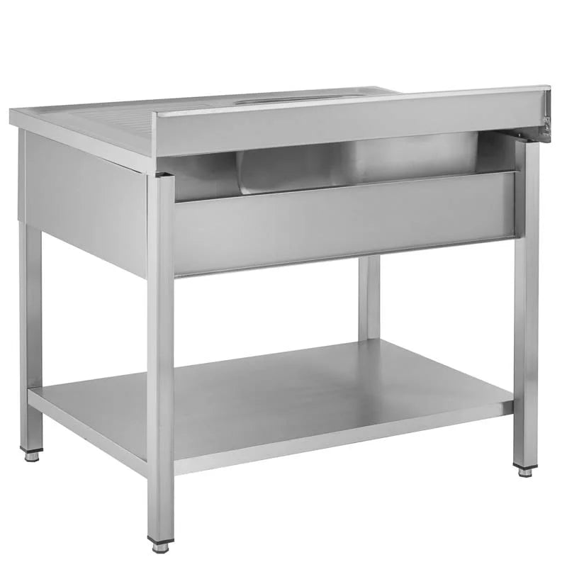 Table de lavage Basic 10x7 avec 1 cuve à gauche, dosseret et étagère inférieure