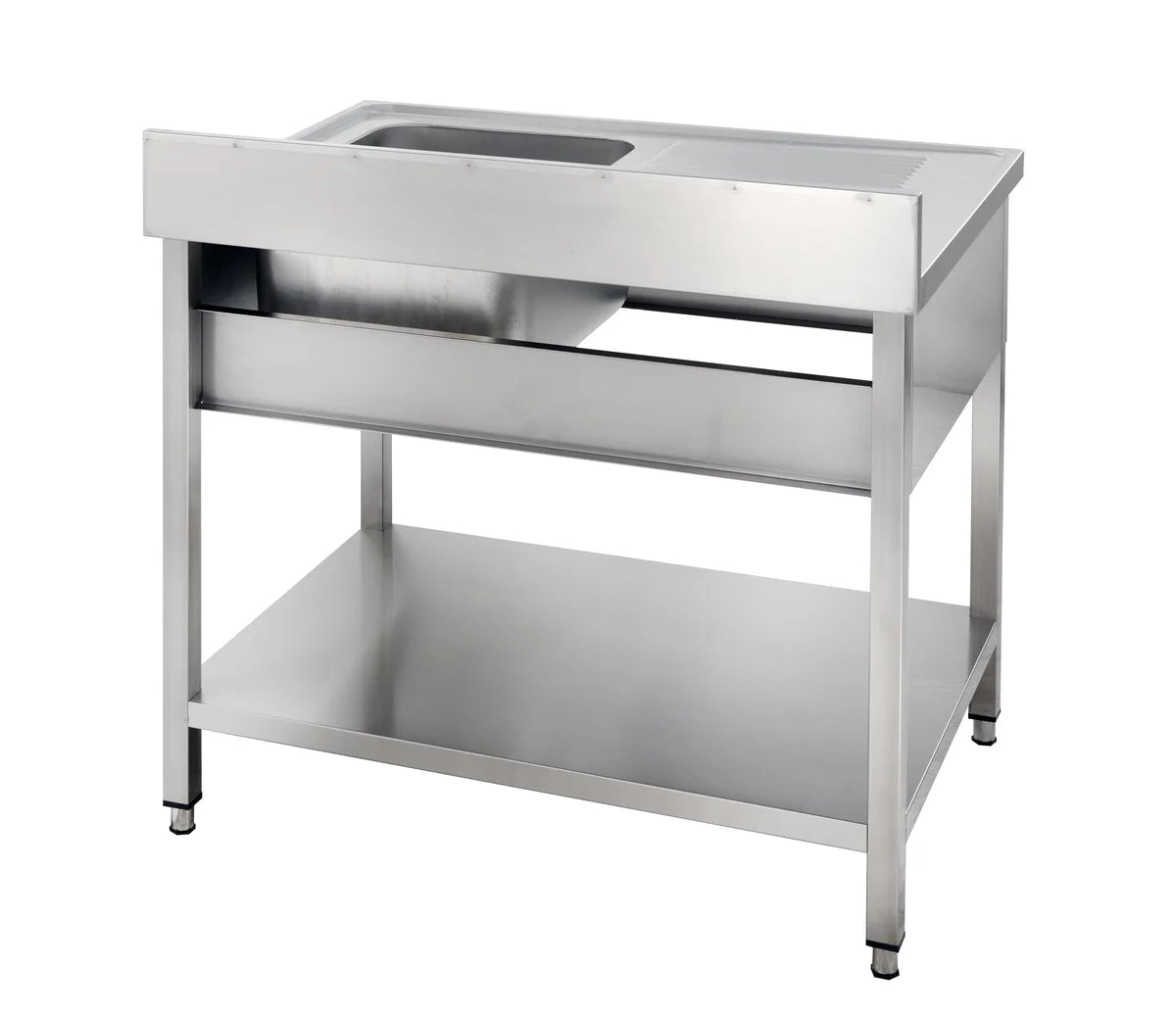 Table de lavage Basic 10x7 avec 1 cuve à droite, dosseret et étagère inférieure