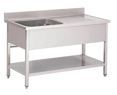 
Table de lavage Basic 12x6 avec 1 cuve à gauche, dosseret et étagère inférieure