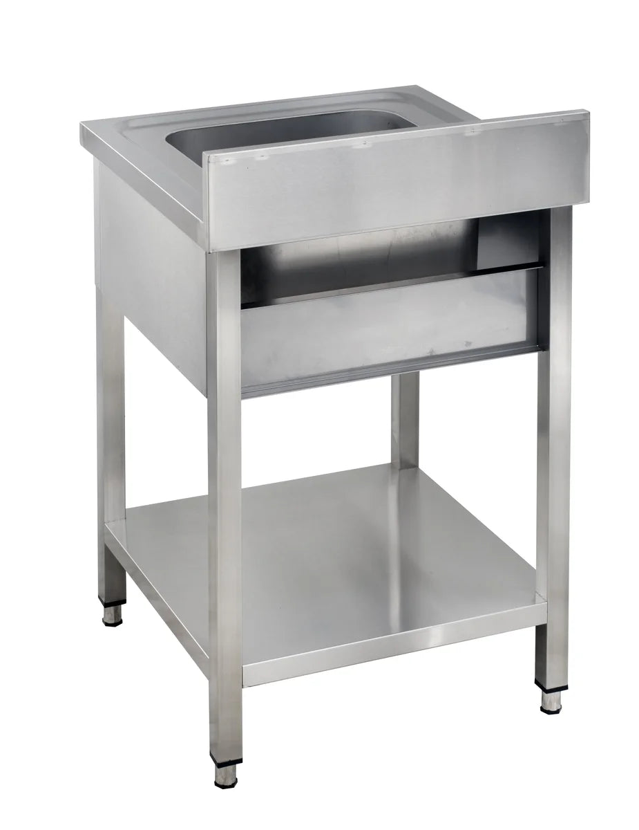 Table de lavage Basic 6x6 avec 1 cuve, dosseret et étagère inférieure