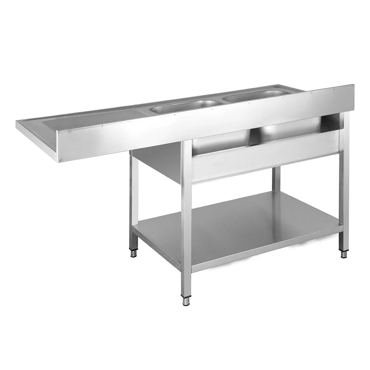 Centre de plonge Basic 16x7 avec 2 cuves à gauche, dosseret et étagère inférieure