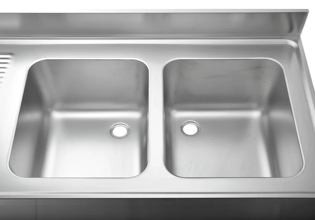 Centre de plonge Basic 16x7 avec 2 cuves à droite, dosseret et étagère inférieure