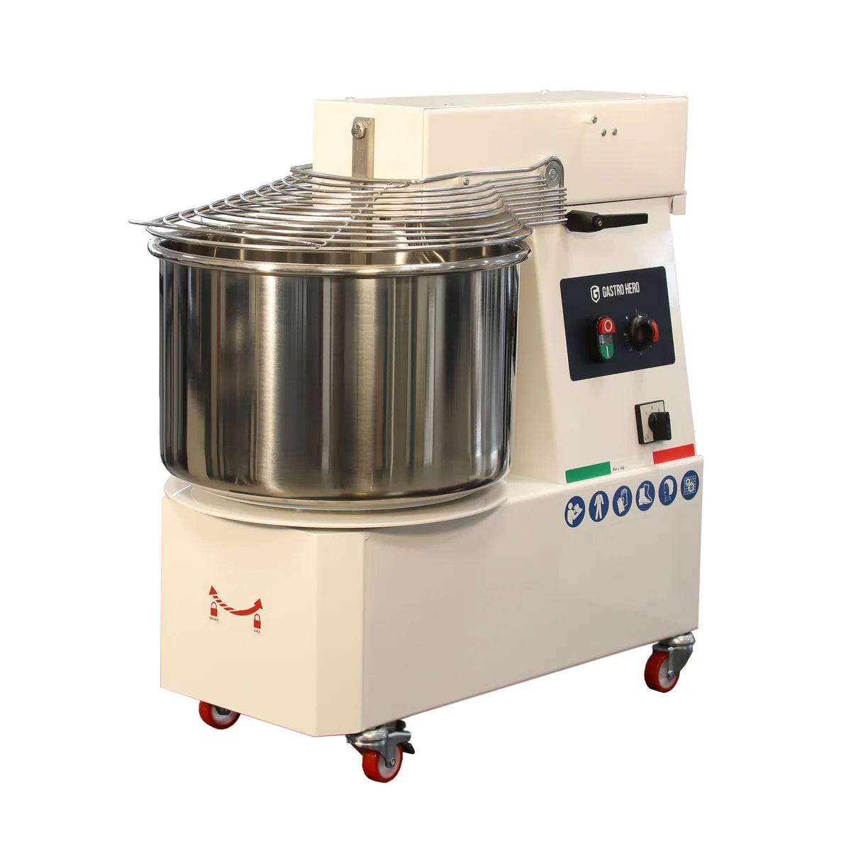 Pétrin à spirale PROFI 22 Litres 400V avec roulettes - tête basculante et 2 vitesses