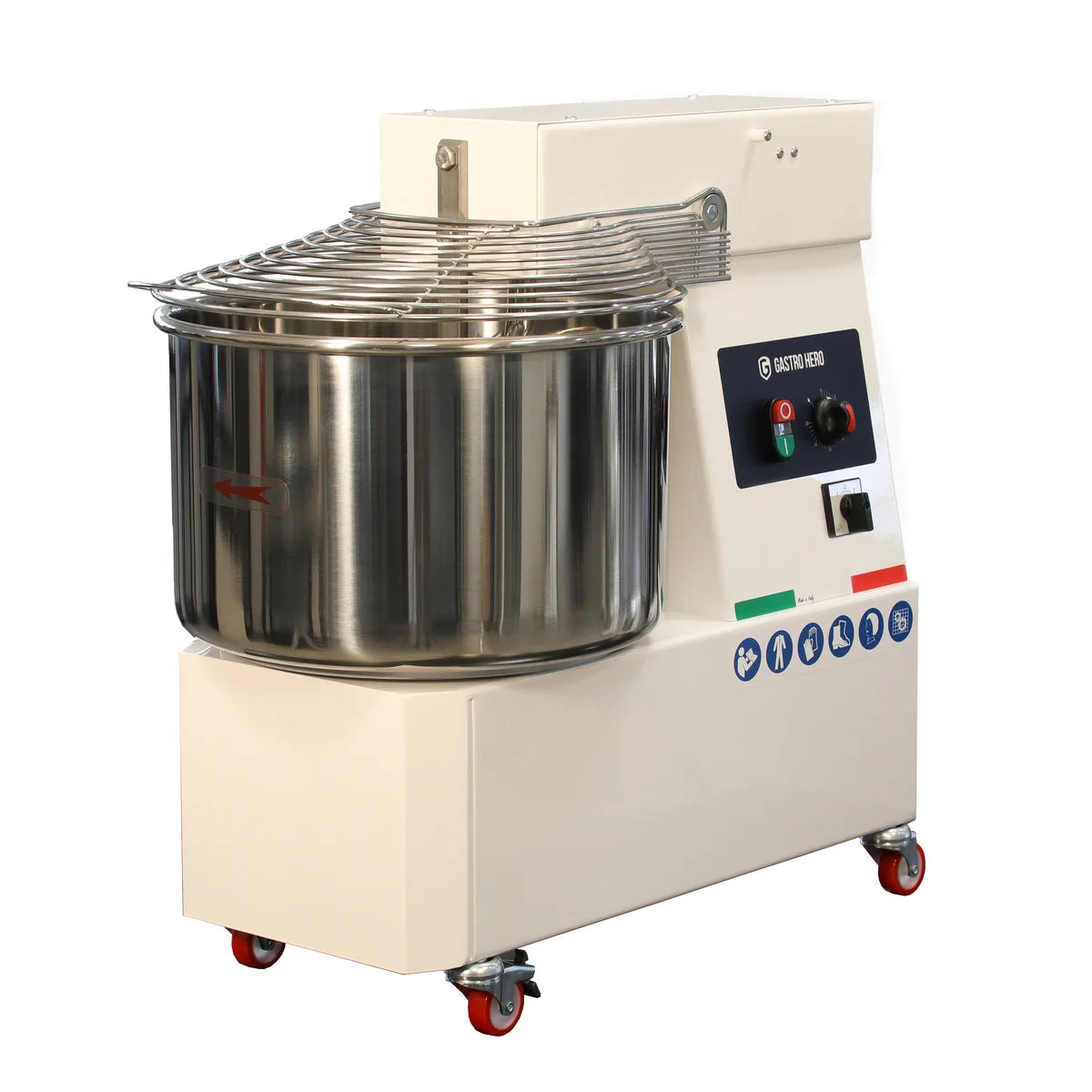 Pétrin à spirale PROFI 53 Litres 400V avec roulettes - tête fixe et 2 vitesses