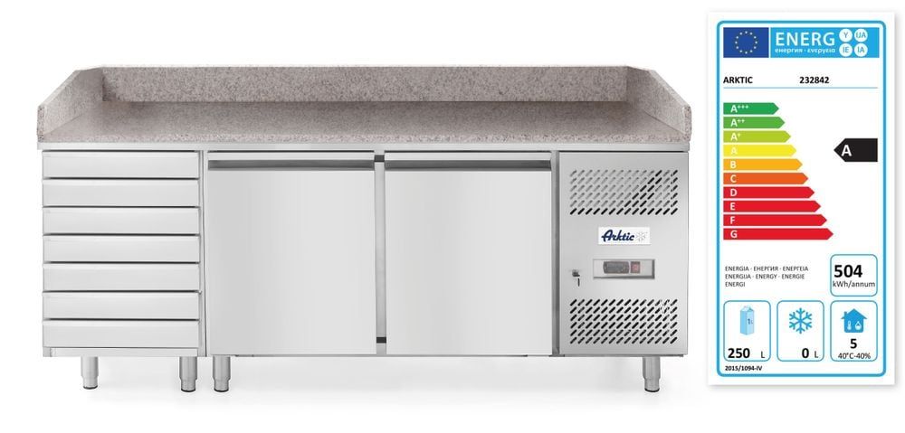 Saladette pizza avec 2 portes et 7 tiroirs 280L, Arktic, 250L, 230V/250W, 2020x802x(H)1000mm