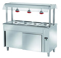 Îlot de buffet chauffant PROFI neutre avec portes coulissantes, pare-haleine et lampes chauffantes 1500x700x1500 - 4x GN1/1