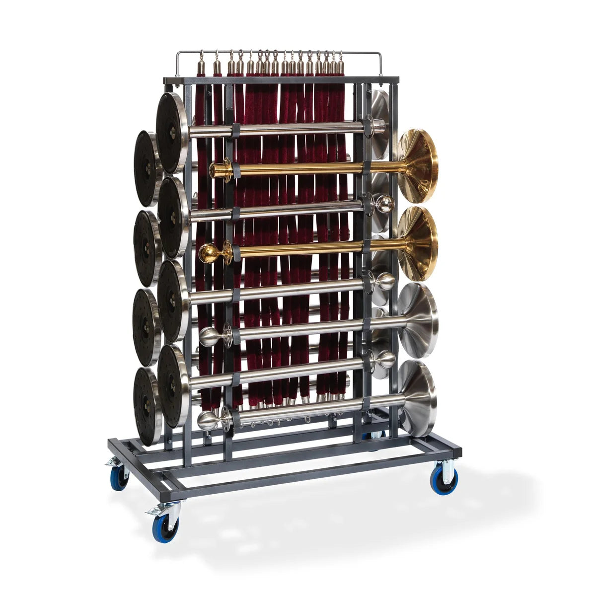 Feros Elegance chariot de transport pour 16 poteaux de guidage et cordons de balisage, martelé, 1290 x 760 x 1800 mm