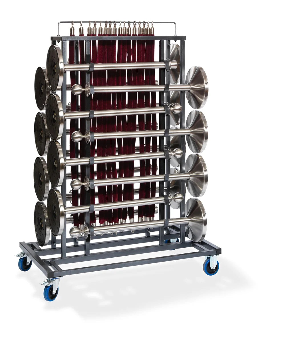 Feros Elegance chariot de transport pour 16 poteaux de guidage et cordons de balisage, martelé, 1290 x 760 x 1800 mm