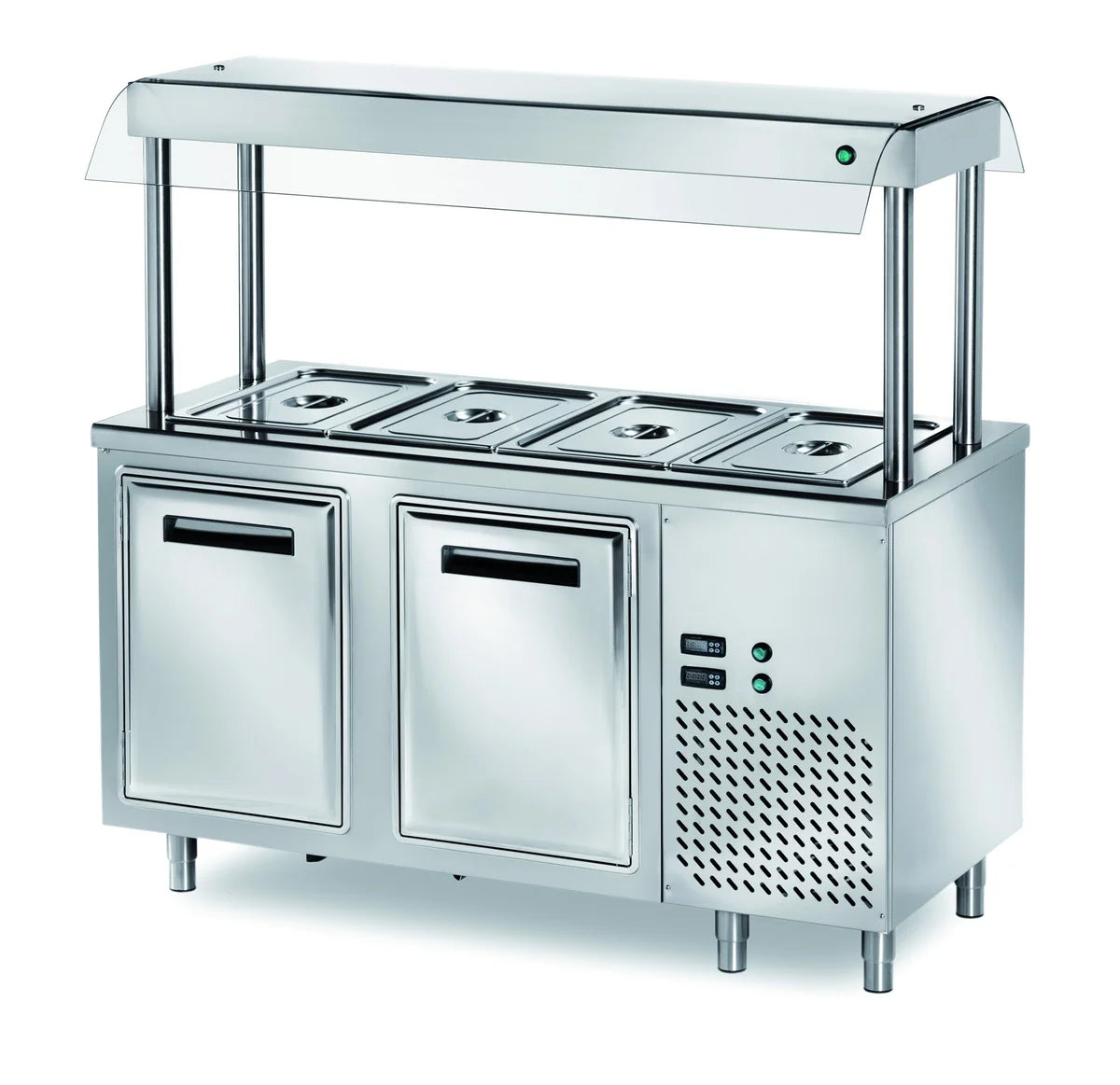 Îlot de buffet réfrigéré PROFI avec portes battantes et pare-haleine 2000x700x1500 - 3x GN 1/1