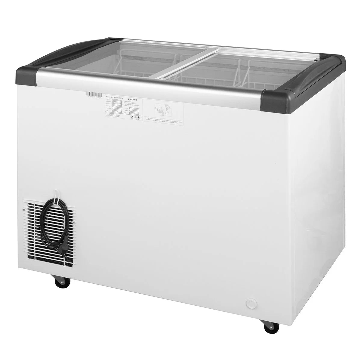 Congélateur coffre ECO 350 avec couvercle coulissant en verre, 4 roulettes