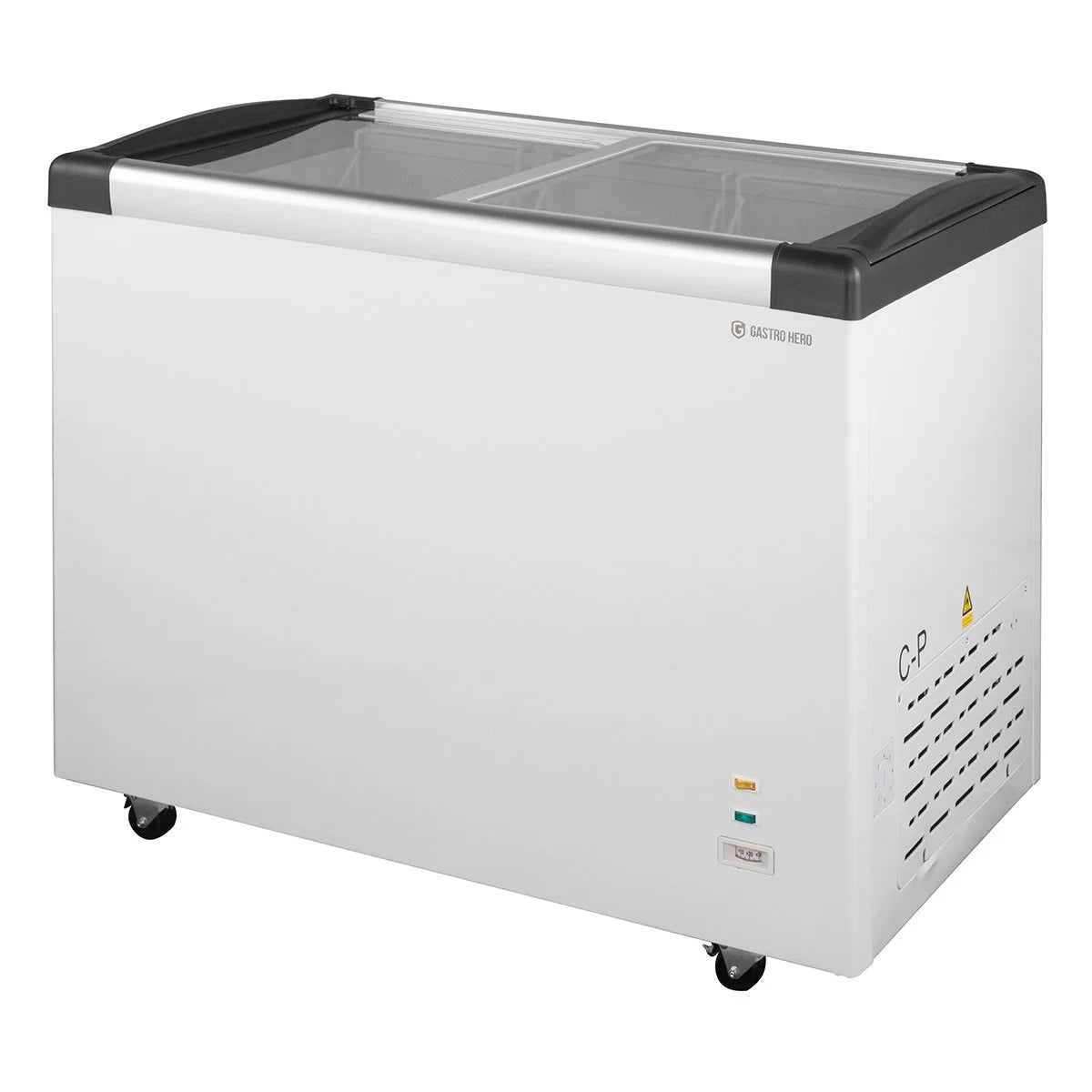 Congélateur coffre ECO 350 avec couvercle coulissant en verre, 4 roulettes