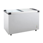 Congélateur coffre ECO 450 avec couvercle coulissant en verre, 4 roulettes