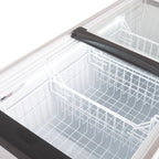 Congélateur coffre ECO 450 avec couvercle coulissant en verre, 4 roulettes
